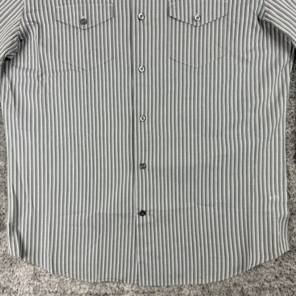 Banana Republic Men's L 16-16 1/2 Grey Green Slim Fit Striped Button Down Shirt